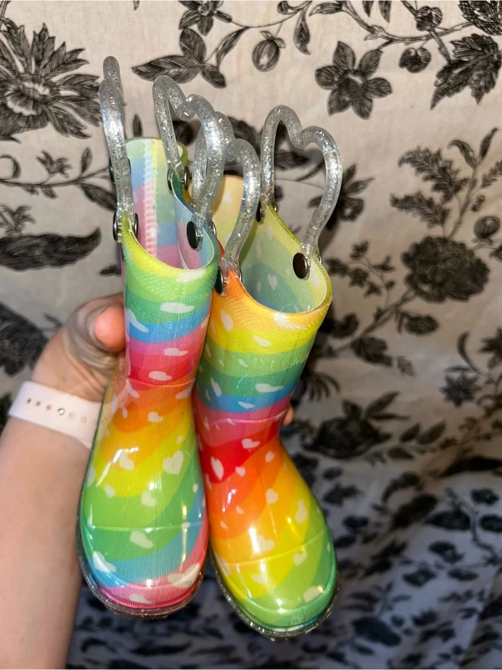 Toddler Size 5 Rainbow Heart Rain Boots - Multicolor Rainbow